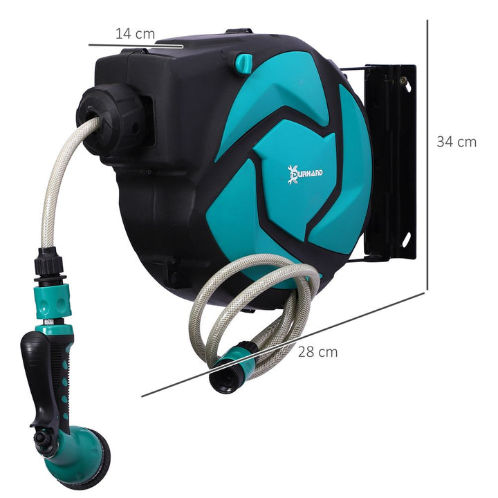 M Water Hose Reel Compact Garden Car Locking Auto Retract Spray Durhand