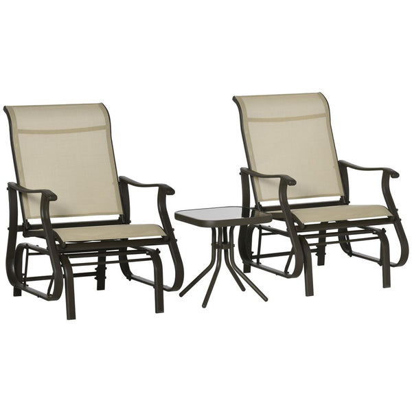 Outdoor Gliding Chairs w/ Table Set Patio Garden Furniture Khaki