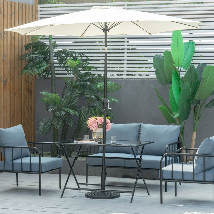 Folding Outdoor Table for , Rectangle Glass Top with Parasol Hole 