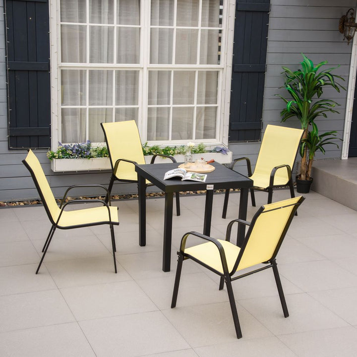 Set of Garden Dining Chair Set Outdoor w/ High Back Armrest Beige Outsunny