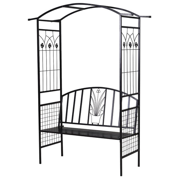 Steel Frame Outdoor Garden Arch w/ -Seater Bench Flower Climber Black