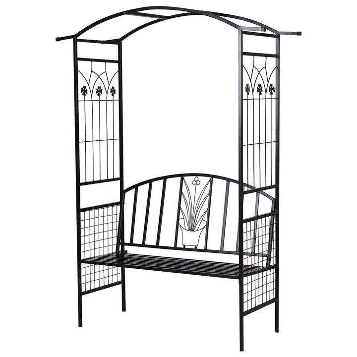 Steel Frame Outdoor Garden Arch w/ -Seater Bench Flower Climber Black