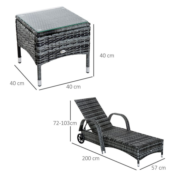 Garden Rattan Furniture PC Sun Lounger Recliner Set & Side Table Patio Wicker