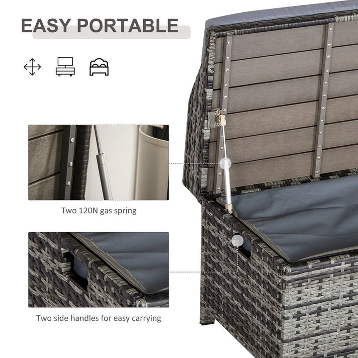 PE Rattan Bench Patio Wicker Storage Basket Seat Furniture w/ Cushion