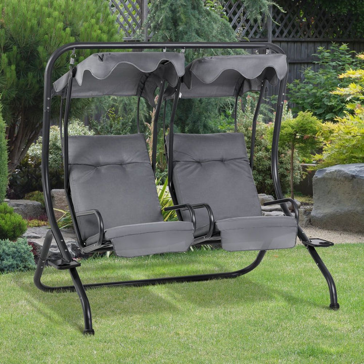 Canopy Swing Relax Chairs w/ Separate Chairs, Headrests & Removable Sun Shade