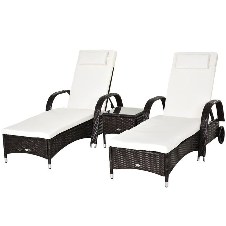 Garden Rattan Furniture PC Sun Lounger Recliner Set & Side Table Patio Wicker