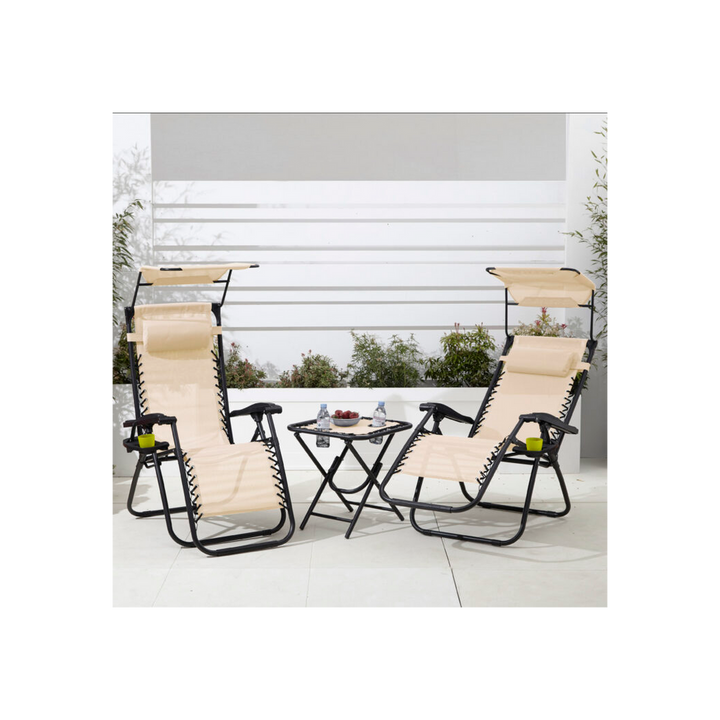 Neo Beige Folding Portable Zero Gravity Chairs and Table Set