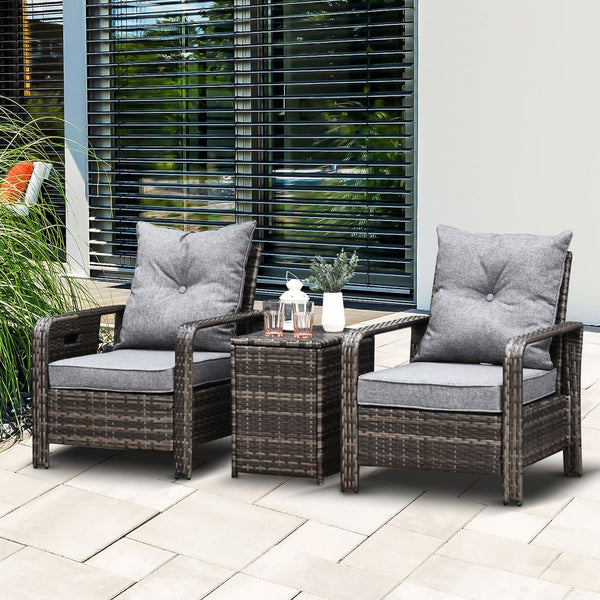  Piece PE Rattan Garden Sofa Set w/ Chairs & Storage Table Grey Outsunny