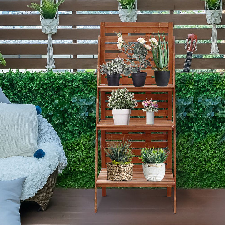 Outsunny Fir Wood -Tier Outdoor Plant Ladder Stand Burnt Orange Tone