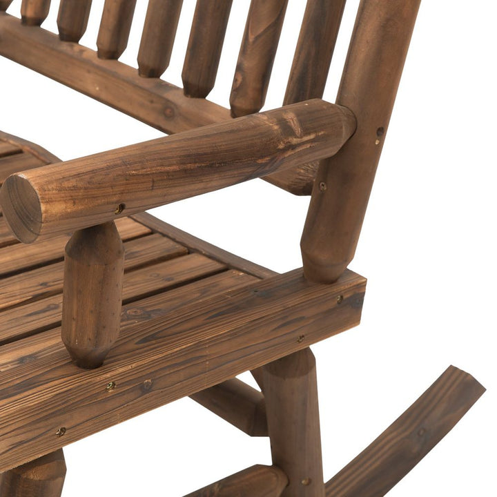 -Seater Rocking Bench Wood Frame Curved Dark Stain Brown