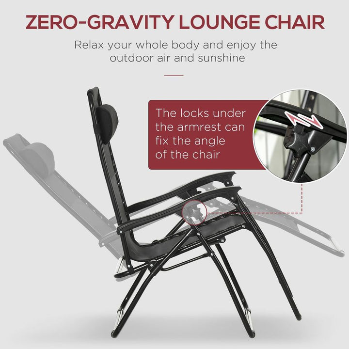 Foldable Garden Recliner Chair Set of w/ Footstool & Headrest, Black