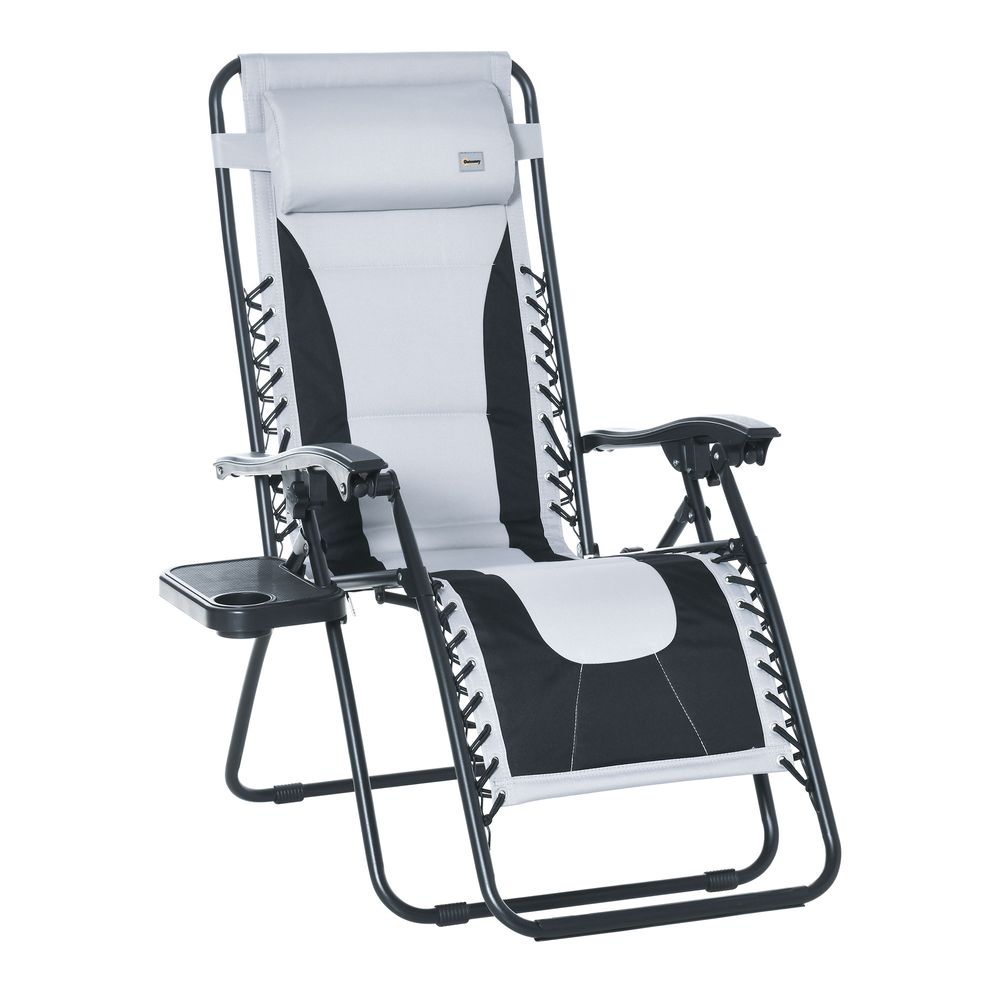 Zero Gravity Folding Recliner Cup Holder Adjustable Light Grey