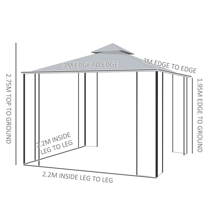  x (m) Garden Gazebo Double Top Gazebo Canopy w/ Curtains Grey Outsunny