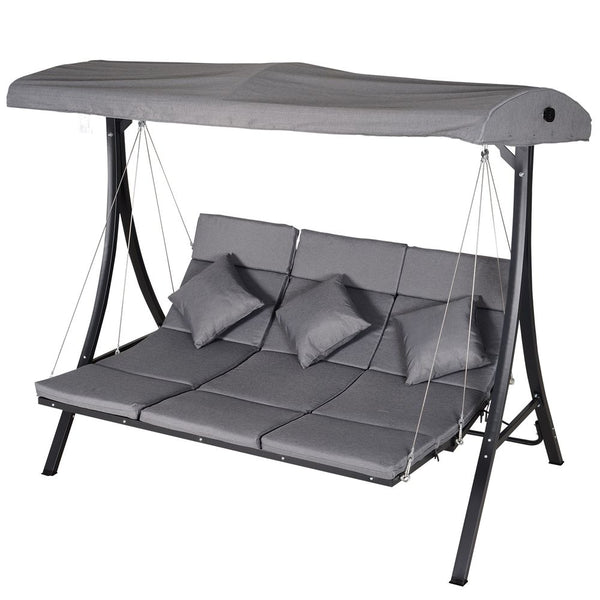 Steel Pipe -Seater Outdoor Garden Recliner Swing Chair Grey