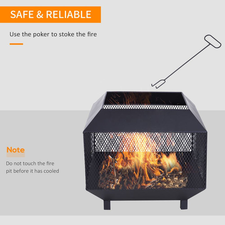 Outsunny Fire Pit, Square Shape, Steel-Black