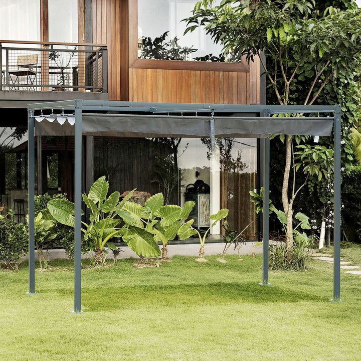 Metal Pergola Gazebo Patio Sun Shelter Grape Tent Retractable Canopy Grey